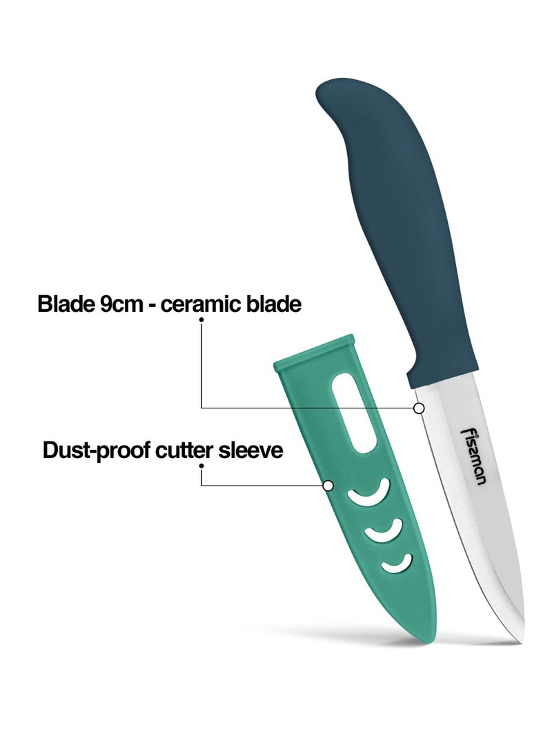 Fissman 4" Ceramic Paring Knife with Sheath, White Blade Peeling Knife | Ultra-Sharp Paring Knife for Meat, Fruits, Vegetables (Mint)  - Image 3