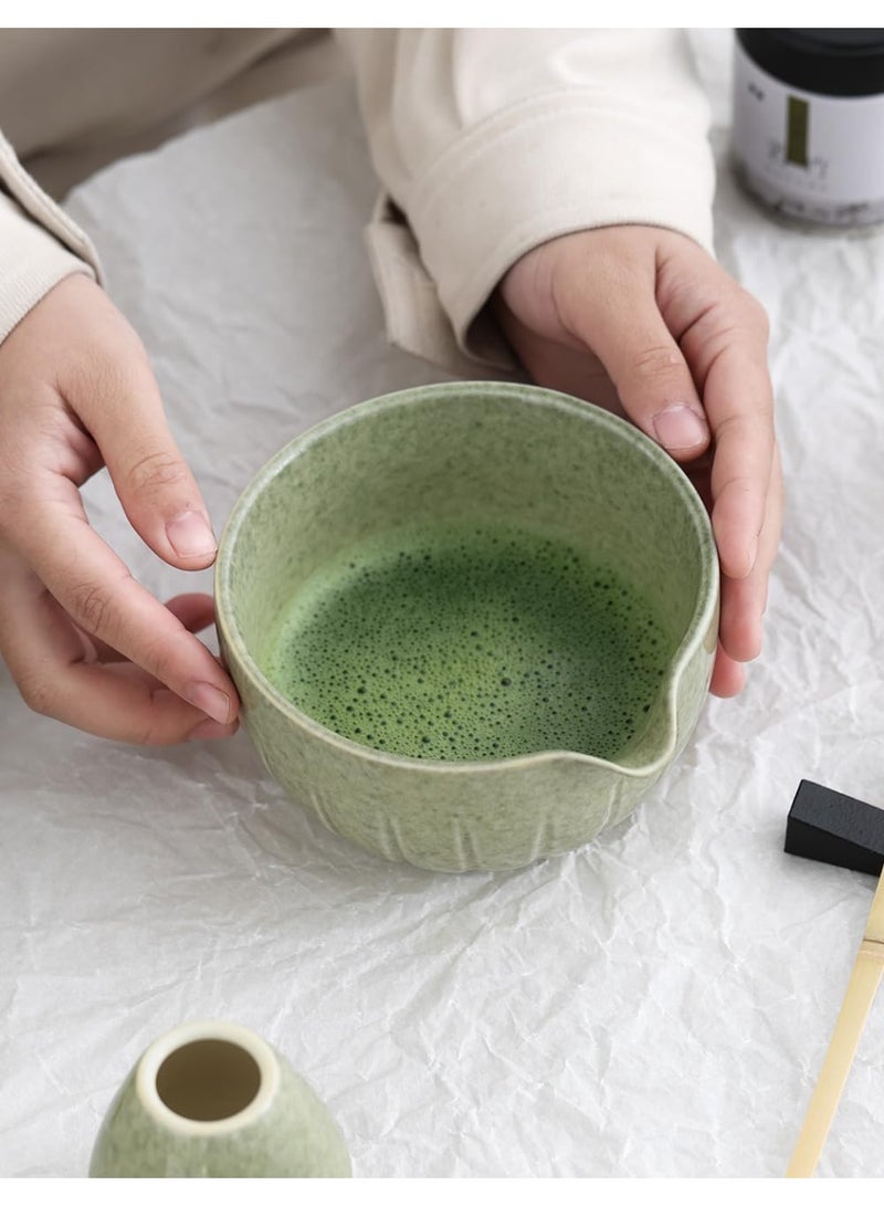 GOGOGO Matcha Set - Match Bowl with Spout and Whisk | Matcha Scoop | Whisk Stand (Chasen Holder) - 4pc Perfect Kit for Tea Ceremony (Mottled Green) - Image 3