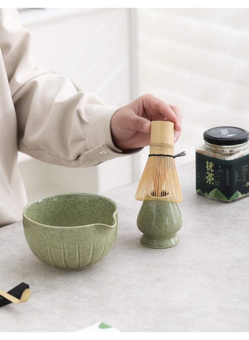 GOGOGO Matcha Set - Match Bowl with Spout and Whisk | Matcha Scoop | Whisk Stand (Chasen Holder) - 4pc Perfect Kit for Tea Ceremony (Mottled Green) - Image 5