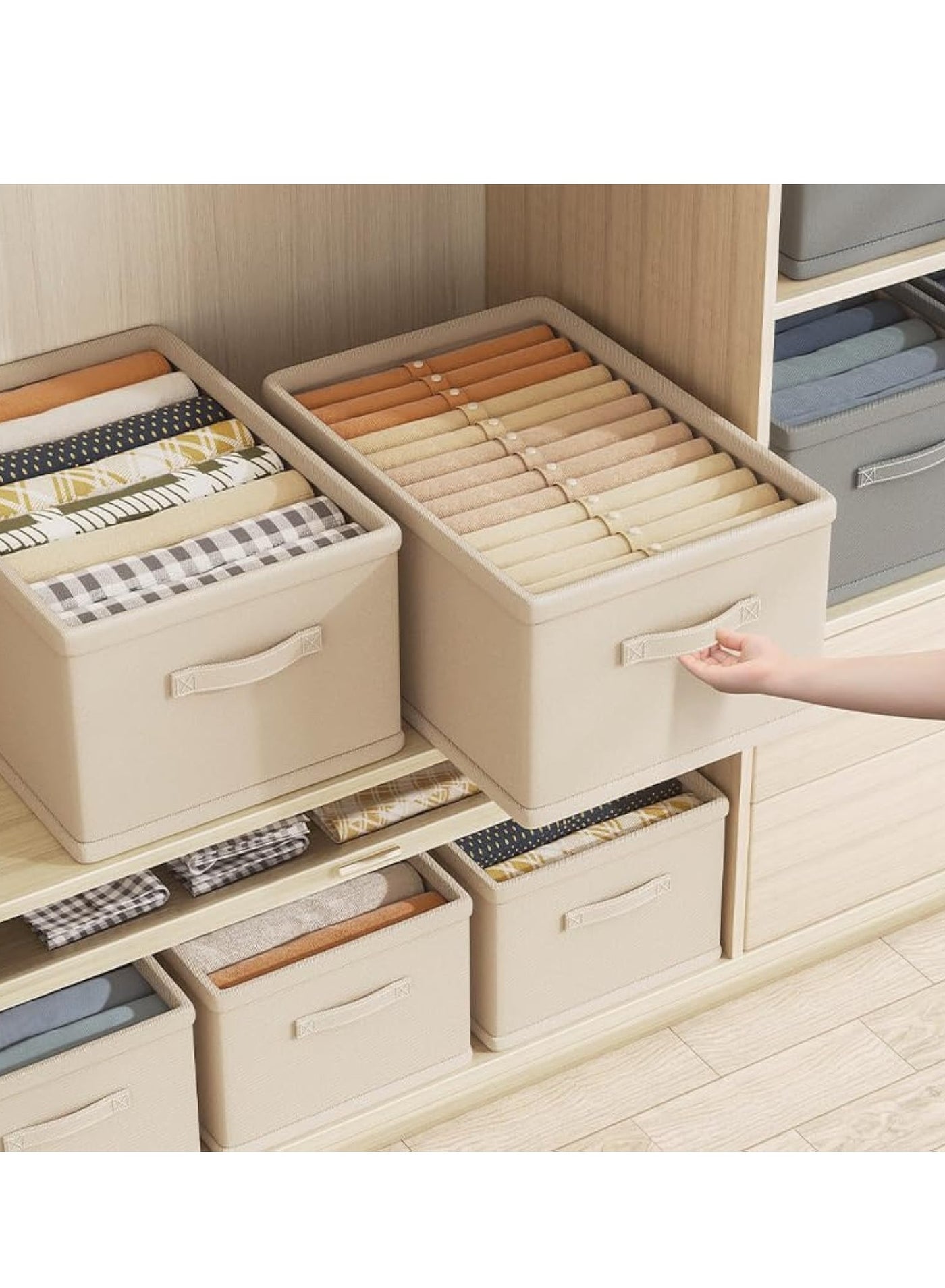 9 Grids Foldable Closet Organizers, Washable Compartment Storage Bins, Jeans Drawer Organizers for Clothing, Storage Box for Clothes, Socks, Underwear(Beige)