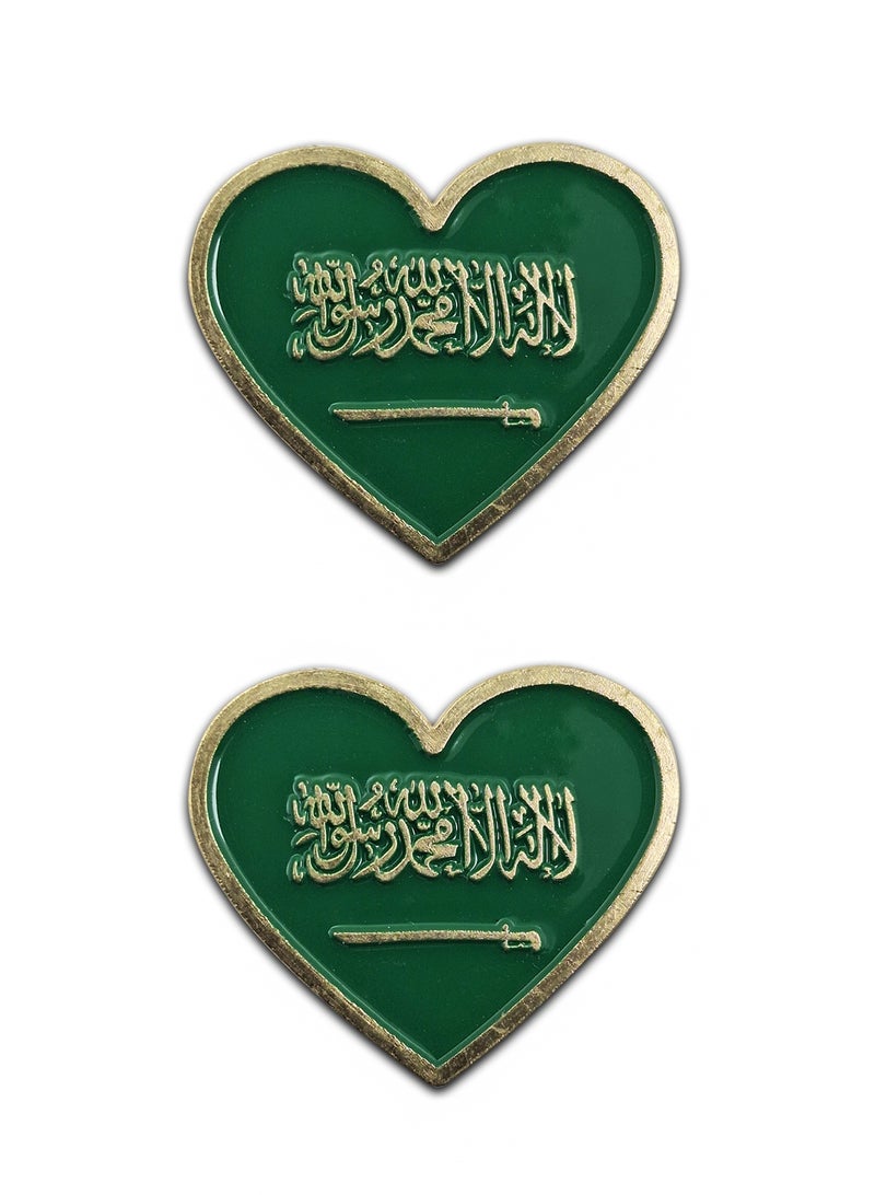 قطعتان من ملصقات معدنية على شكل علم المملكة العربية السعودية على شكل حب للجوال أو أي سطح أملس - Image 1