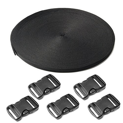 CooBigo 5 Pack 3/4" Side Release Buckle Dual Adjustable 5 Yards 3/4" PP Strap Webbing Outdoor Camping Backpack Sleeping Bag Tent Belt Tied Band Accessories (5 Buckle + 5 Yards Webbing) - Image 1