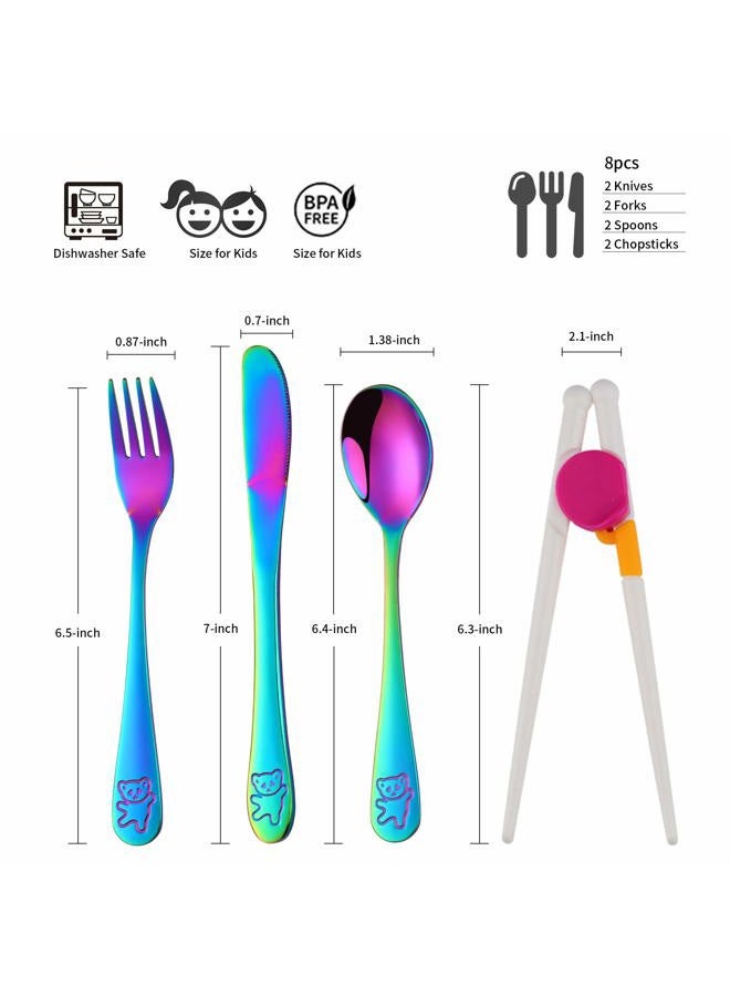 Poylim Kids Silverware, Stainless Steel Children Flatware Set, Toddler Utensils Set of 2, Rainbow - Image 2