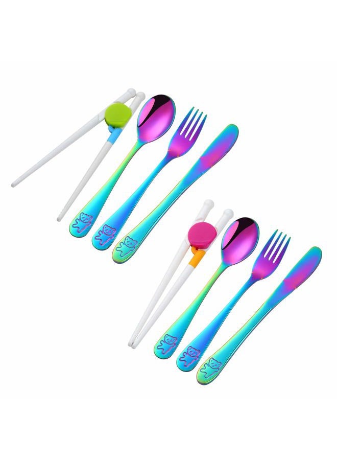 Poylim Kids Silverware, Stainless Steel Children Flatware Set, Toddler Utensils Set of 2, Rainbow - Image 1
