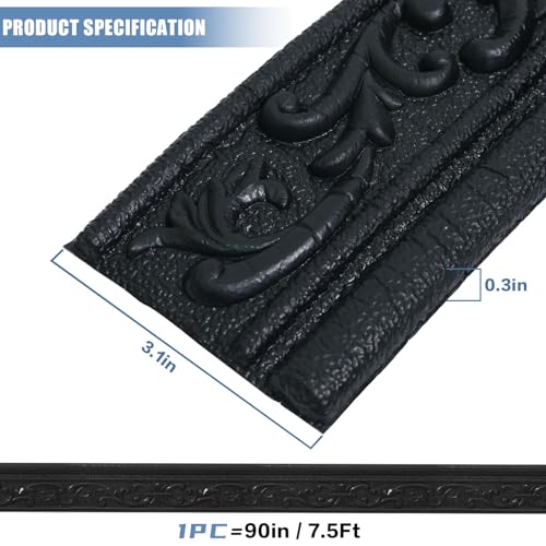 WADILE 90"x 3.1" Crown Molding Peel and Stick, Flexible Wallpaper Border Wall Trim Border, Self Adhesive Mirror Moulding Frame Lines, 3D Edging Foam Wallpaper Border Ceiling Baseboard, Black - Image 2