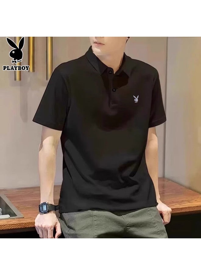 PLAYBOY Men'S Short Sleeve T-Shirt Polo Undershirt High-End Half Sleeve Summer Top Ice Silk Quick-Drying Trendy Men'S Clothing - Image 2