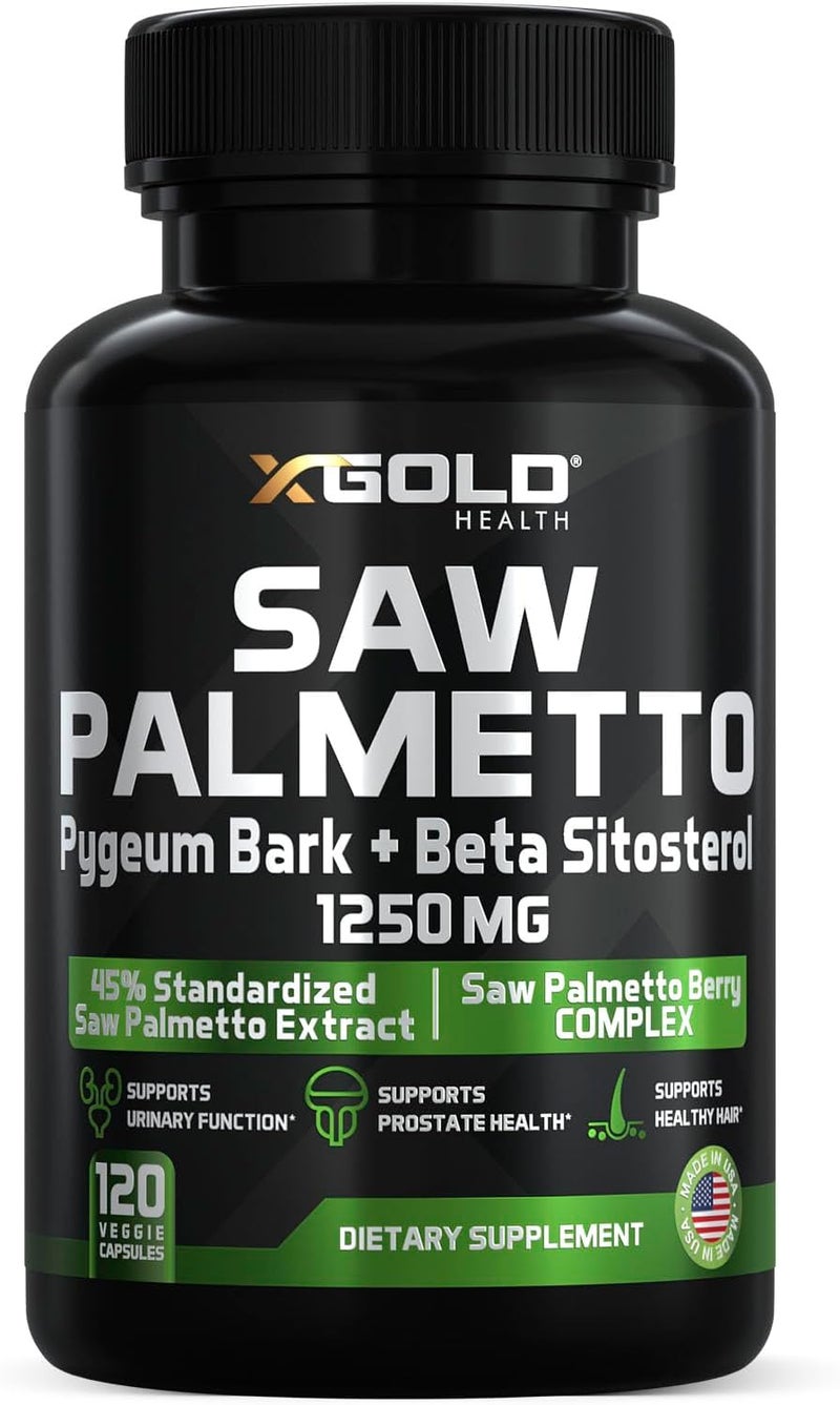 X Gold Health Saw Palmetto Prostate Supplement for Men  Pygeum Bark  Beta Sitosterol Supplement  Potent 3X Formula  Urinary Function Prostate  DHT Blocker Hair Growth  4 Month Supply Male Pills - Image 1