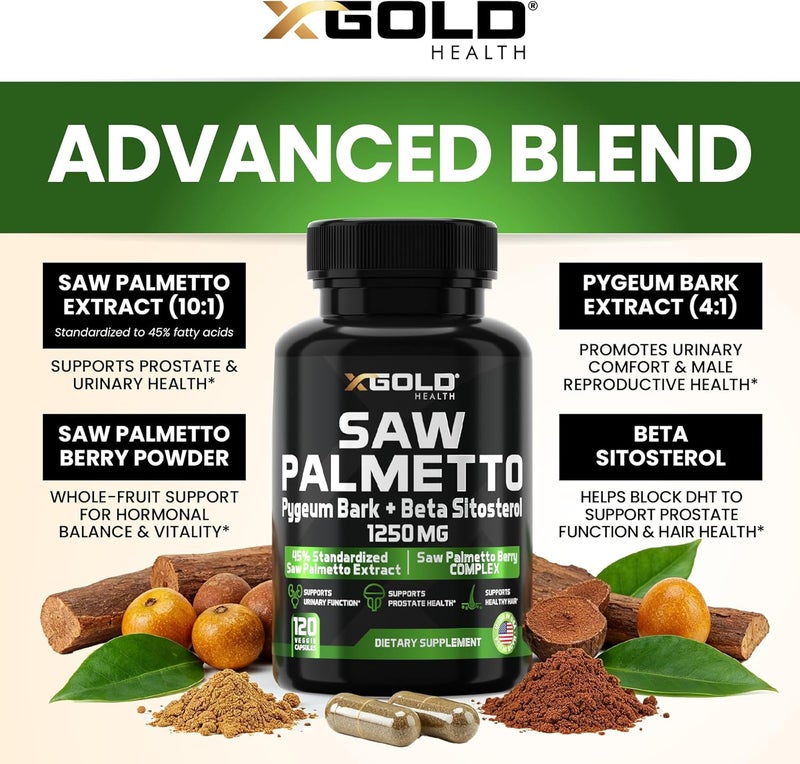 X Gold Health Saw Palmetto Prostate Supplement for Men  Pygeum Bark  Beta Sitosterol Supplement  Potent 3X Formula  Urinary Function Prostate  DHT Blocker Hair Growth  4 Month Supply Male Pills - Image 3