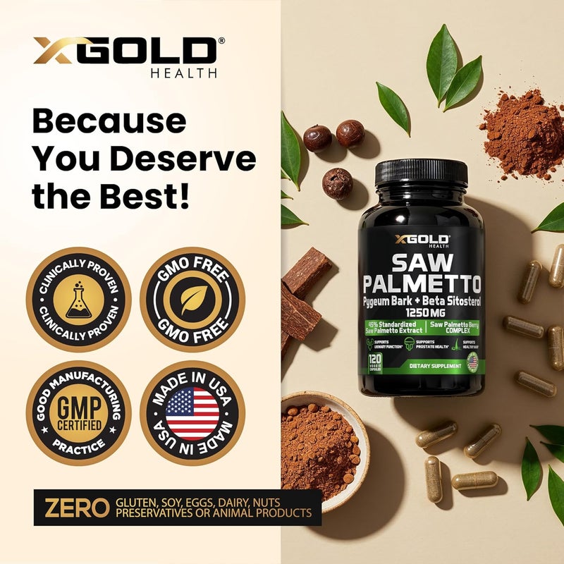 X Gold Health Saw Palmetto Prostate Supplement for Men  Pygeum Bark  Beta Sitosterol Supplement  Potent 3X Formula  Urinary Function Prostate  DHT Blocker Hair Growth  4 Month Supply Male Pills - Image 5