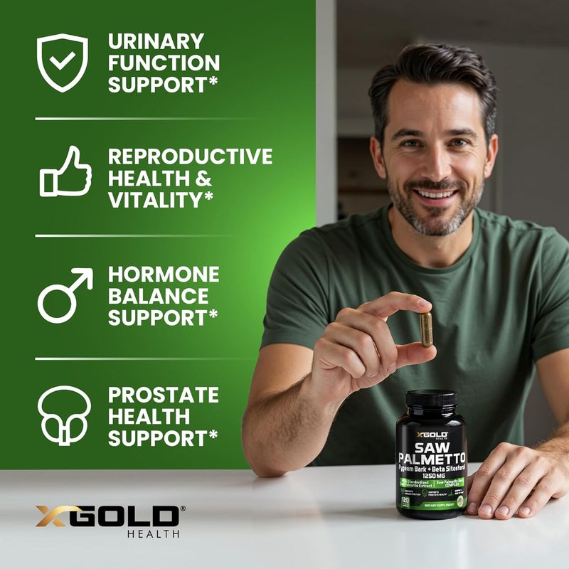 X Gold Health Saw Palmetto Prostate Supplement for Men  Pygeum Bark  Beta Sitosterol Supplement  Potent 3X Formula  Urinary Function Prostate  DHT Blocker Hair Growth  4 Month Supply Male Pills - Image 4