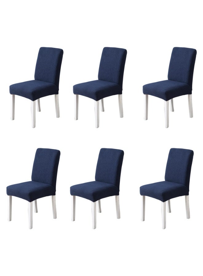 JZS Dining Chair Covers Set of 6 Stretchable Protector Seat Slipcovers Soft Jacquard Fabric Removable and Washable Fit for Dinning Room, Old Chair, Wedding Ceremony (Dark Blue) - Image 1