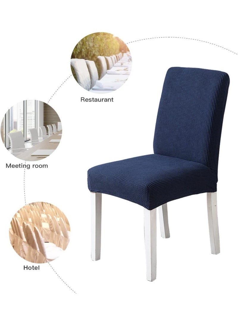 JZS Dining Chair Covers Set of 6 Stretchable Protector Seat Slipcovers Soft Jacquard Fabric Removable and Washable Fit for Dinning Room, Old Chair, Wedding Ceremony (Dark Blue) - Image 4
