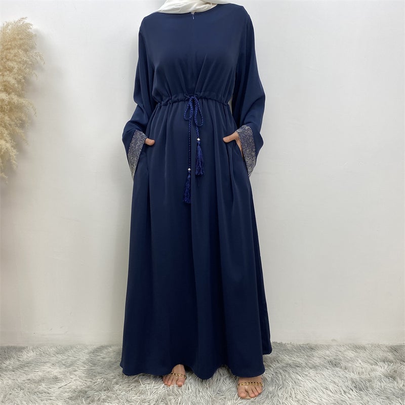 Monica Fashion Elegant Draped Lace Dress with Rhinestones for Spring 2024 - Image 3
