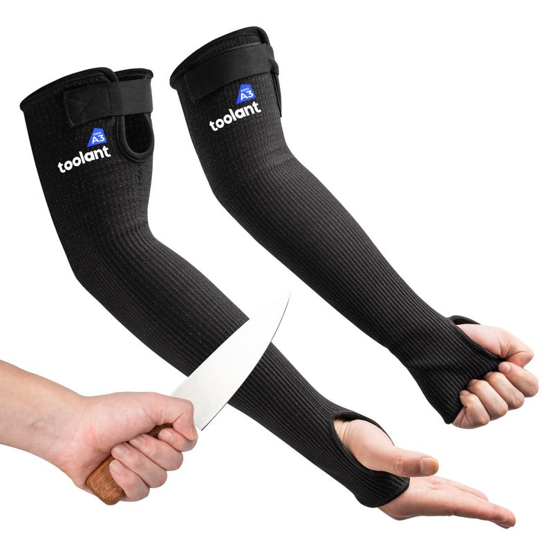OriStout Cut Resistant Farmers Sleeves with Thumb Hole, Protective Arm Sleeves, for Gardening, Welding, Kitchen, Arm Guards for Biting, Pet Grooming, Black, 1 Pair - Image 1