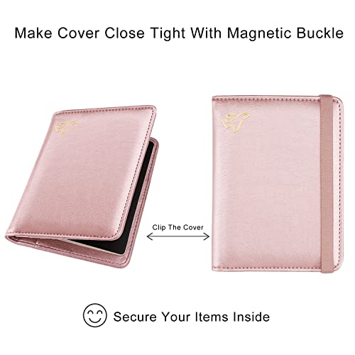 WALNEW Passport Holder for Travel, RFID Passport Cover Wallet for Women Men, PU Leather Passport Book Card Holder Case with Pen (Elastic Band Closure, C-Rosegold) - Image 5