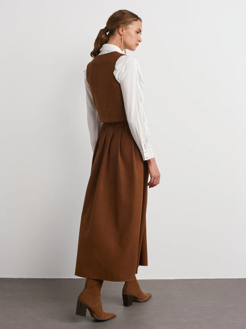 ديلفين 80844 Loose Cut Midi Skirt-Taba