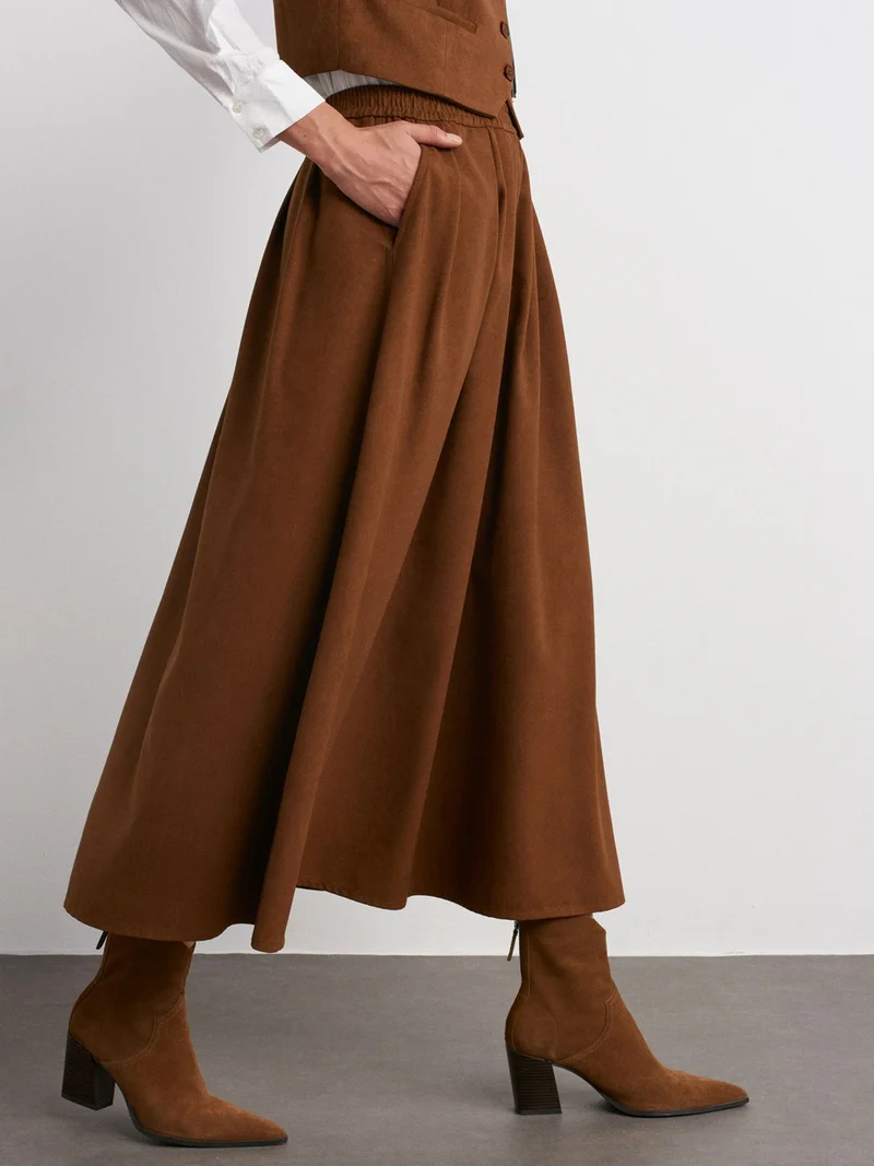 ديلفين 80844 Loose Cut Midi Skirt-Taba