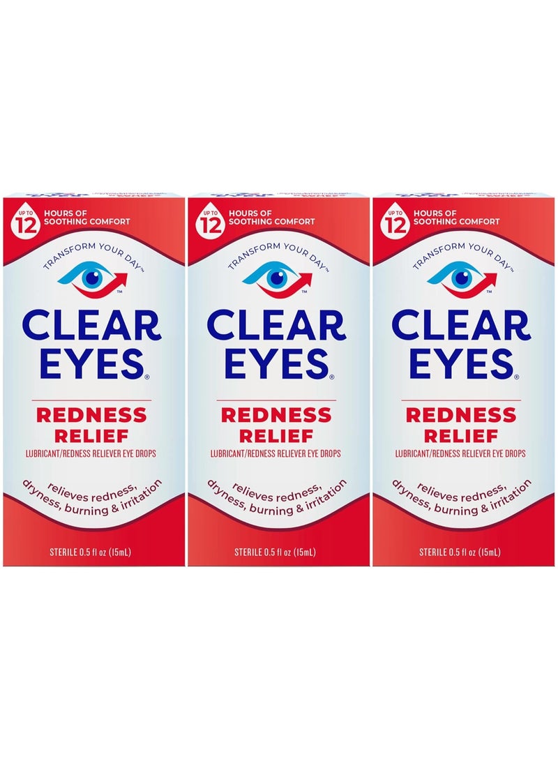 Clear Eyes Redness Relief | Relieves Drying, Burning & Irritations | 0.5 oz | Pack of 3 - Image 1