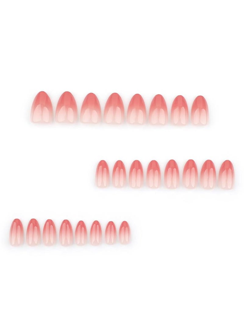 خاجول 24 قطعة من الأظافر الوهمية التي تضغط عليها - أظافر بندق قصيرة تصميمات تدرج لون ناعم باللون الوردي النمط الفرنسي - Image 2