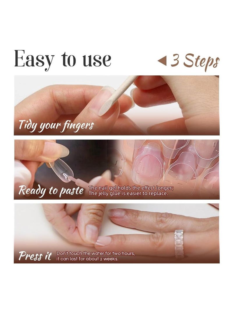 خاجول 24 قطعة من الأظافر الوهمية التي تضغط عليها - أظافر بندق قصيرة تصميمات تدرج لون ناعم باللون الوردي النمط الفرنسي - Image 5