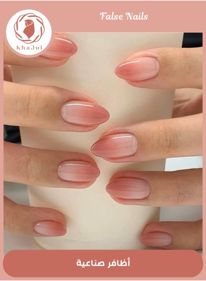 خاجول 24 قطعة من الأظافر الوهمية التي تضغط عليها - أظافر بندق قصيرة تصميمات تدرج لون ناعم باللون الوردي النمط الفرنسي - Image 1