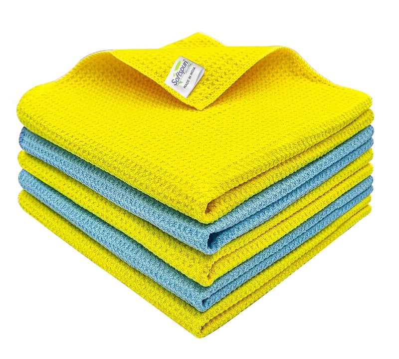 SOFTSPUN Microfiber Drying Cloth, 40x40 Cms 5 Piece Waffle Weave Towel Set 400 GSM Multicolour! Super Absorbent Lint & StreakFree Cloth Cleans and Polishes for Car WindowGlass Office & Home. - Image 1