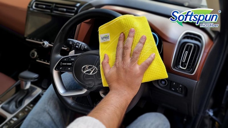 SOFTSPUN Microfiber Drying Cloth, 40x40 Cms 5 Piece Waffle Weave Towel Set 400 GSM Multicolour! Super Absorbent Lint & StreakFree Cloth Cleans and Polishes for Car WindowGlass Office & Home. - Image 4