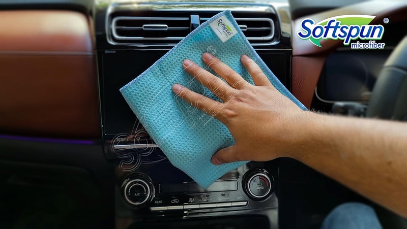 SOFTSPUN Microfiber Drying Cloth, 40x40 Cms 5 Piece Waffle Weave Towel Set 400 GSM Multicolour! Super Absorbent Lint & StreakFree Cloth Cleans and Polishes for Car WindowGlass Office & Home. - Image 5