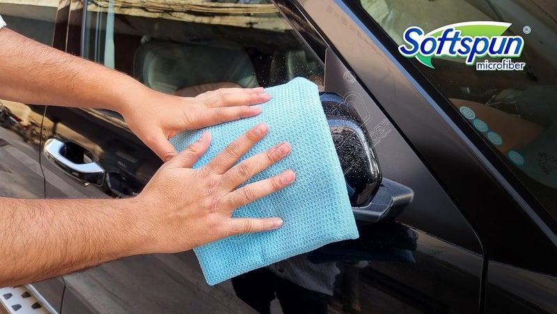 SOFTSPUN Microfiber Drying Cloth, 40x40 Cms 5 Piece Waffle Weave Towel Set 400 GSM Multicolour! Super Absorbent Lint & StreakFree Cloth Cleans and Polishes for Car WindowGlass Office & Home. - Image 3