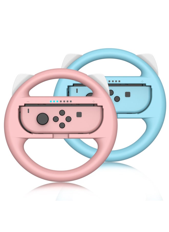 ماركة غير محددة ملحقات عجلة القيادة الأصلية لجهاز Nintendo Switch JOYCON عجلة القيادة لجهاز Nintendo Switch عبوة من قطعتين - لون المنتج: على شكل أذن وردي وأزرق عبوة من قطعتين (باستثناء joycon)  - Image 1