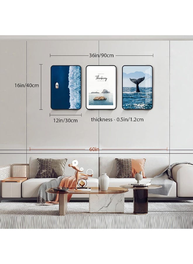Home Trove Serimino Framed Ocean Wall Art For Living Room Blue Whale Tail And Yachts Coastal Wall Decor Modern Travel Sea Landscape Nordic Artwork For Bedroom Bathroom Prints Paintings For Home Decorations  - Image 4