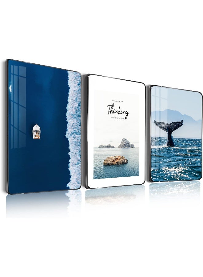 Home Trove Serimino Framed Ocean Wall Art For Living Room Blue Whale Tail And Yachts Coastal Wall Decor Modern Travel Sea Landscape Nordic Artwork For Bedroom Bathroom Prints Paintings For Home Decorations  - Image 1