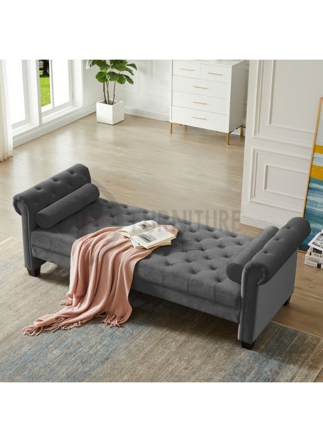 DIVINE FURNITURE Tufted Ottoman With Round Pillows  - Image 5