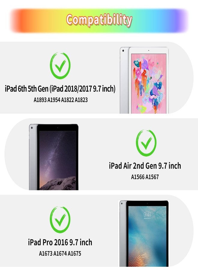 جراب WESADN لجهاز iPad 9.7، متوافق مع الجيلين السادس والخامس، مزود بواقي شاشة، مسند فراشة، حبل تعليق، سلسلة مفاتيح، جراب متين مع حامل قلم، مناسب للفتيات والأطفال. جراب iPad Air 2 مقاس 9.7 بوصة، متوفر باللونين الوردي والبنفسجي. - Image 2
