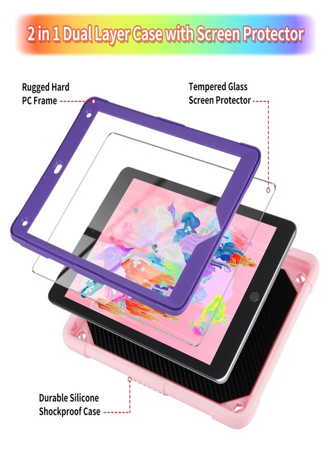 جراب WESADN لجهاز iPad 9.7، متوافق مع الجيلين السادس والخامس، مزود بواقي شاشة، مسند فراشة، حبل تعليق، سلسلة مفاتيح، جراب متين مع حامل قلم، مناسب للفتيات والأطفال. جراب iPad Air 2 مقاس 9.7 بوصة، متوفر باللونين الوردي والبنفسجي. - Image 3