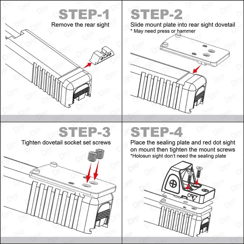 DPP Titanium Rear Sight Dovetail Mount Compatible with Glock Trijicon RMR/SRO&Holosun 407C507C/508T (Aluminum) - Image 2