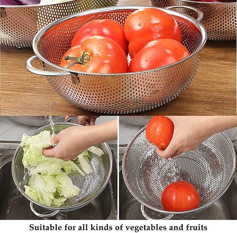 MARTVIA Stainless Steel Colander, 26cm Micro-Perforated & Footed Metal Colander with Handle, Heavy Duty Strainer for Kitchen Food/Pasta/Vegetable/Rice/Fruit/Noodles - Dishwasher Safe - Image 4