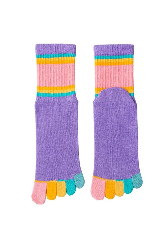 Antcher Girls Seamless Socks Rainbow Stripes Five Finger Cotton Toe Socks Kids School Crew Socks 6 Pack (US, Age, 6 Years, 10 Years, Multi) - Image 3