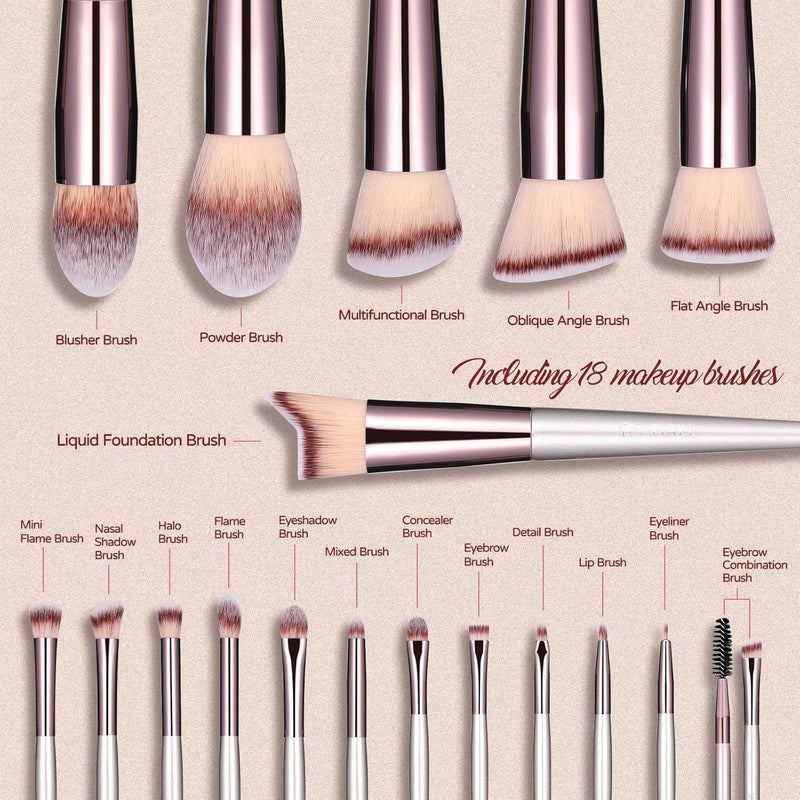 BS Mall BSMALL Makeup Brush Set 18 Pcs Premium Synthetic Foundation Powder Concealers Eye shadows Blush Makeup Brushes with black case - Image 2