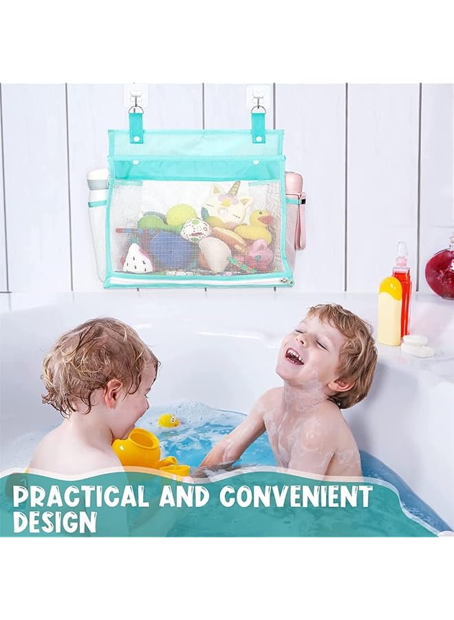 SYOSI 2 Pcs Blue Mesh Bath Toy Organizer With 4 Suction Hooks Ideal Storage Solution For Baby & Toddler Bath Toys Durable Shower Caddy For Bathtub Fun - Image 5