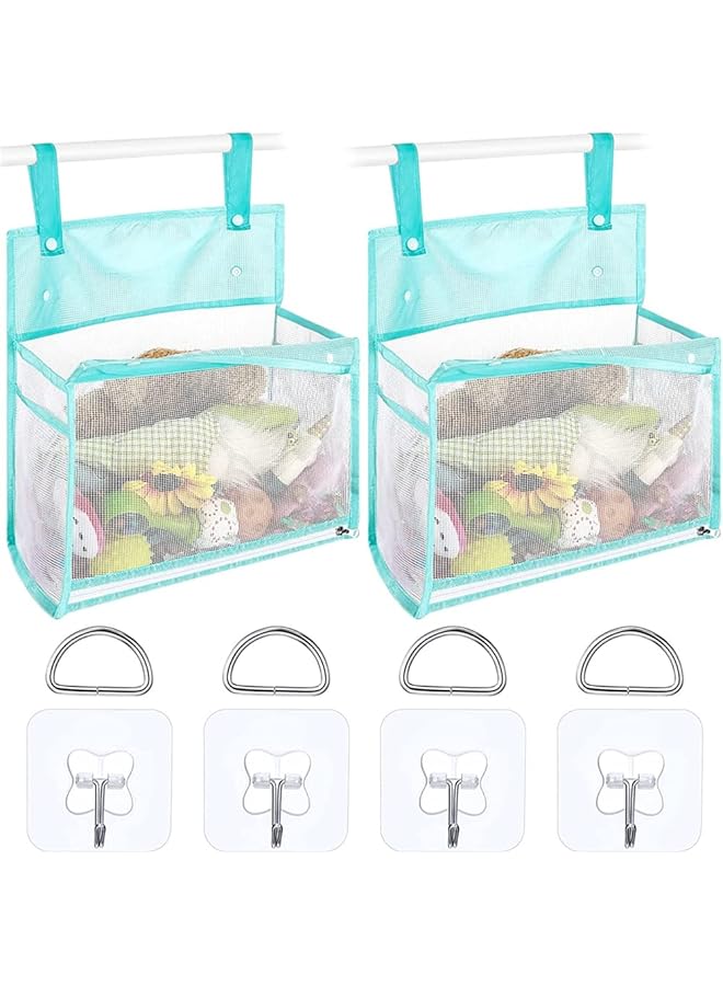 SYOSI 2 Pcs Blue Mesh Bath Toy Organizer With 4 Suction Hooks Ideal Storage Solution For Baby & Toddler Bath Toys Durable Shower Caddy For Bathtub Fun - Image 1