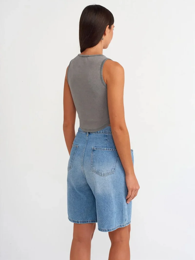ديلفين Dilvin Women's Ribbed Crop Blouse With Buttons