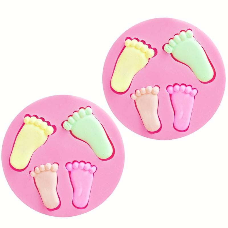Hengke هينغكي 2 قطعة قالب أقدام الأطفال الجميلة من السيليكون قالب حفلة الأطفال لتزيين الكعك كعكة الزينة قمة الكب كيك حلوى بودنغ آيس كريم صابون مجوهرات مشاريع الطين البوليمر