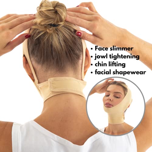 invera Post Surgery Neck and Chin Compression Garment Wrap Bandage, Face Slimmer, Jowl Tightening, Neck Coverage, Chin Lifting Strap (Medium (Pack of 1)) - Image 5