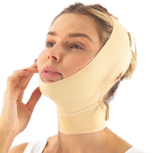 invera Post Surgery Neck and Chin Compression Garment Wrap Bandage, Face Slimmer, Jowl Tightening, Neck Coverage, Chin Lifting Strap (Medium (Pack of 1)) - Image 1