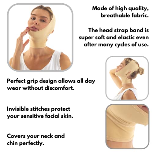 invera Post Surgery Neck and Chin Compression Garment Wrap Bandage, Face Slimmer, Jowl Tightening, Neck Coverage, Chin Lifting Strap (Medium (Pack of 1)) - Image 4