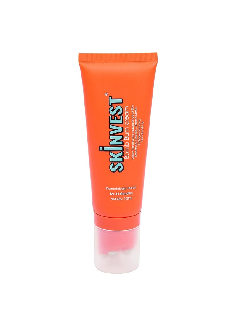 Skinvest Bomb Bum Body Cream Helps for Visibly Tightens Skin Appearance & Reduces Stretch Marks Breaksdown Cellulite Hydrates Skin with 5 Metallic Balls Massage Roller Formulated 3.5 Oz 