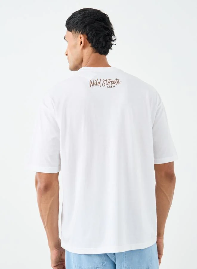 Styli Styli Men White Oversized Graphic Print Jersey T-Shirt