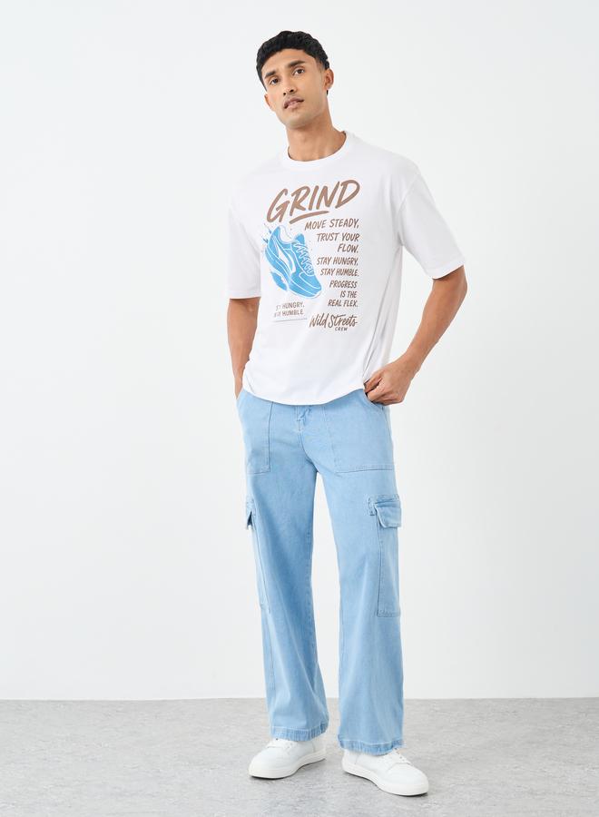 ستايلي تيشيرت رجالي أبيض مطبوع برسومات فضفاض - Image 2