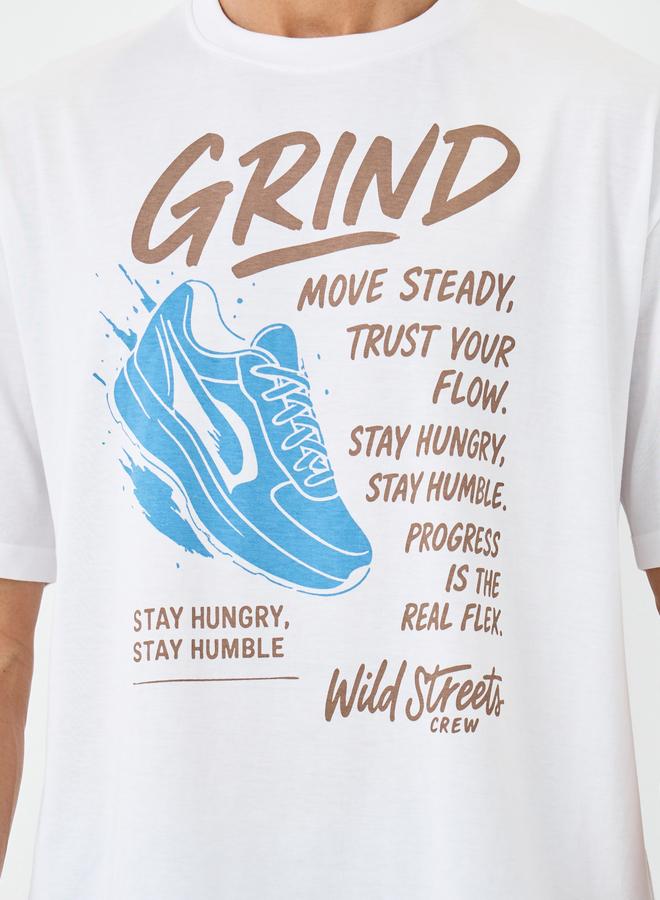 ستايلي تيشيرت رجالي أبيض مطبوع برسومات فضفاض - Image 3